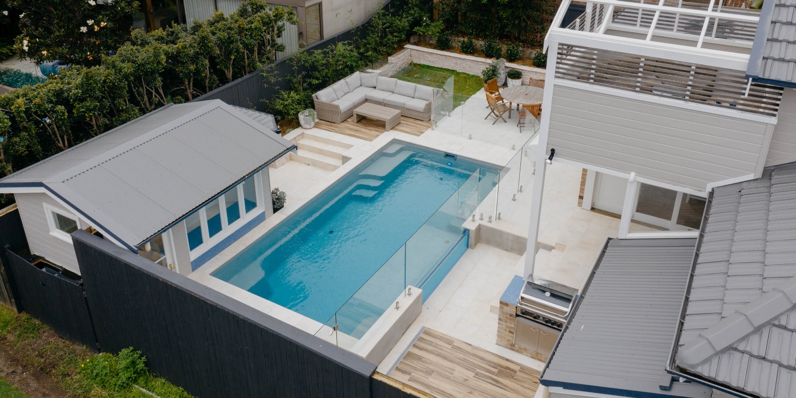 7.2m X Trainer with acrylic panel in Quartz by Compass Pools Sydney 7.2m X Trainer with acrylic panel in Quartz by Compass Pools Sydney