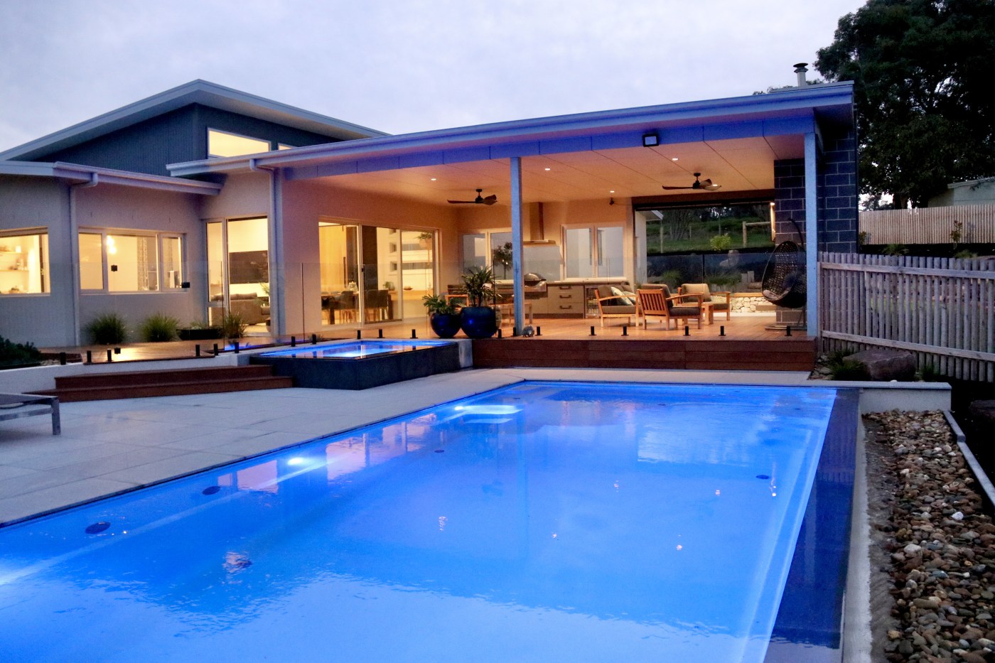 Compass Pools Melbourne Leongatha pool and spa combo Showing the house and spa Compass Pools Melbourne Leongatha pool and spa combo Showing the house and spa