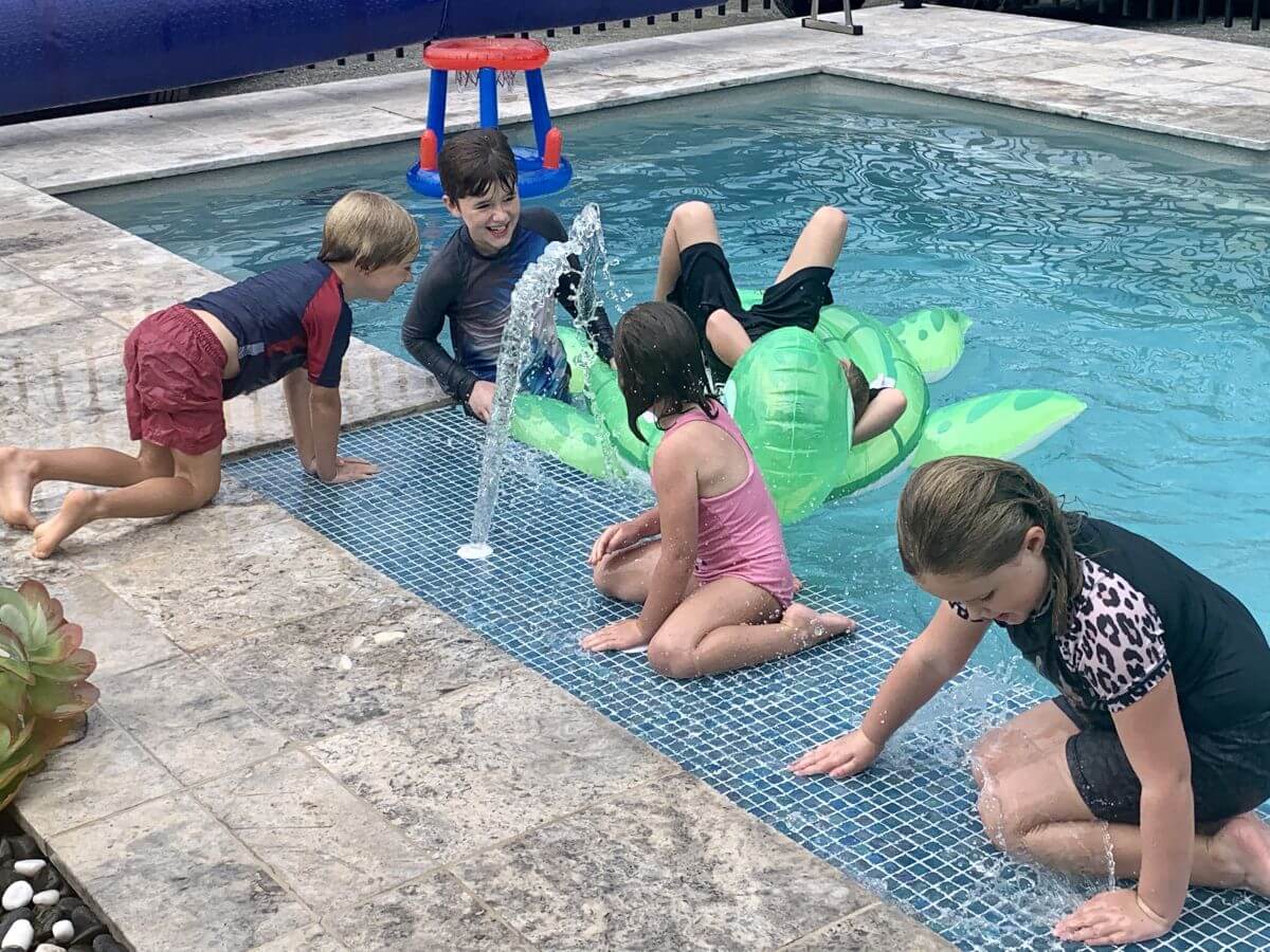 Vogue 8m in colour Quartz with sunpod and bubblers provides hours of fun for the kids. Pool installed By Compass Pools Newcastle Compass Pools Australia Vogue 8m Quartz. Installed by Compass Pools Newcastle