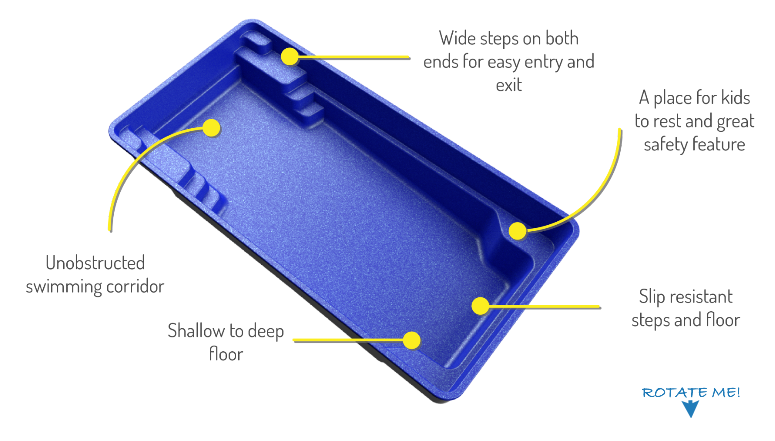 Compass Pools Australia 3D Representation of the X Trainer fibreglass pool shape